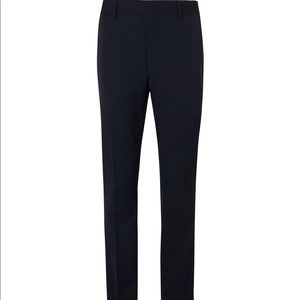 FENDI NAVY TAPERED SATIN-TRIMMED WOOL TROUSERS